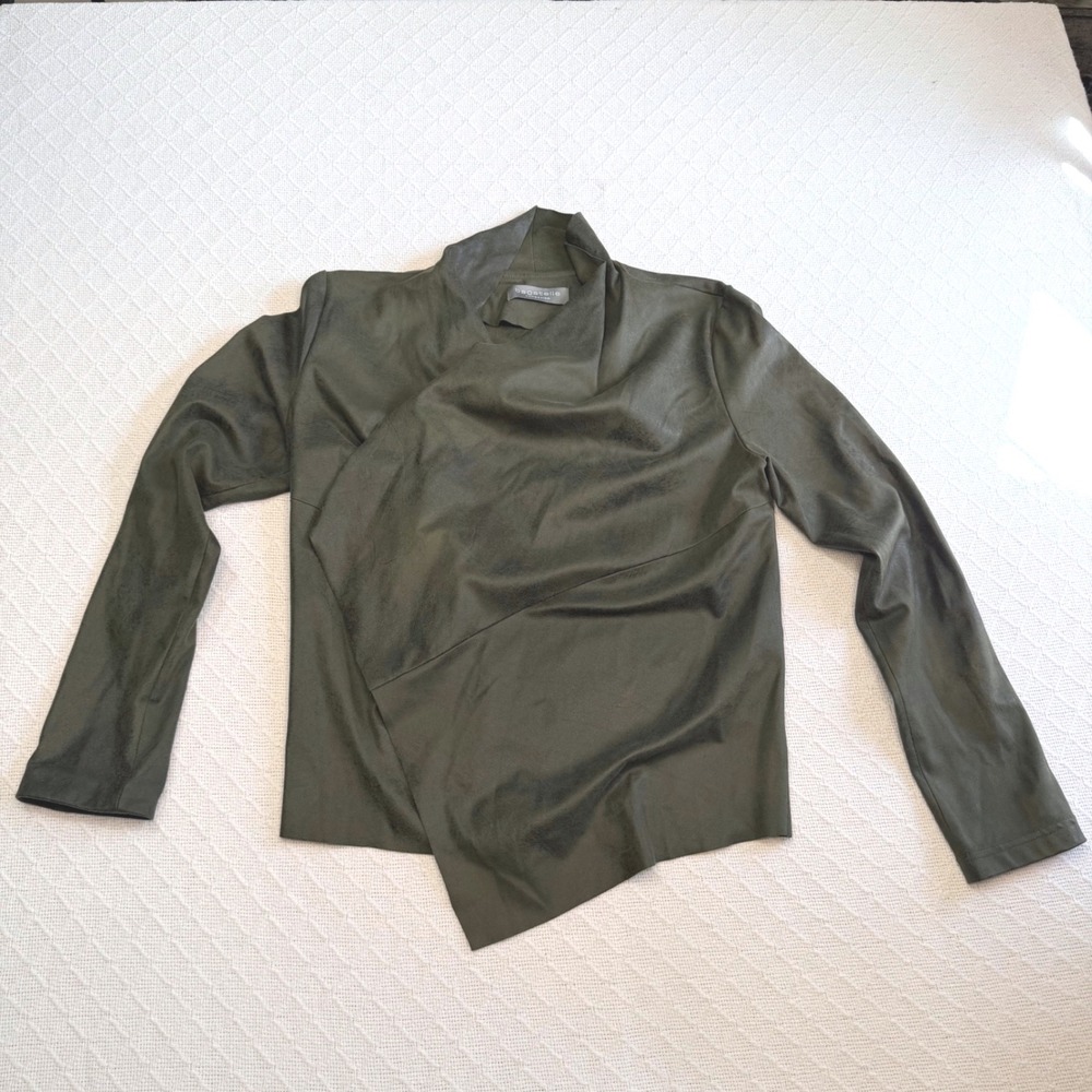 Bagatelle Olive Green Faux Suede Draped Open Front Jacket 62989 Size M